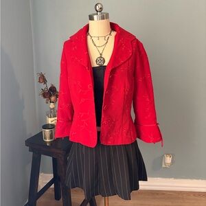 Women's Red Embroidered Blazer Jacket